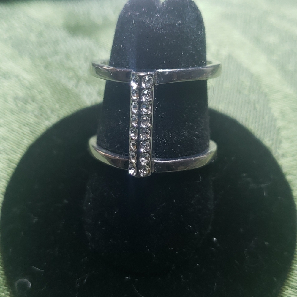 Henry Bendel silver and pave ring